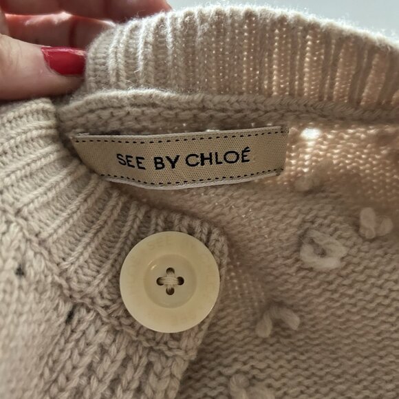 See by Chloe womens wool sweater Cardigan sz 6 embroidered Feminine Fairy Preppy - Picture 12 of 13